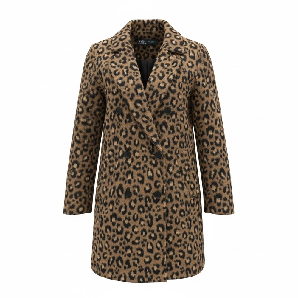 Coat Zara Size XS Womens Brown Excellent Leopard Print Double Breasted 8287/110